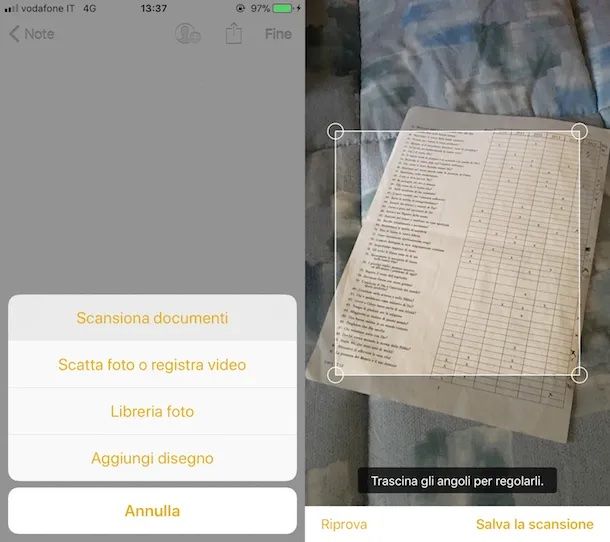 Scannerizzare con Note di iOS