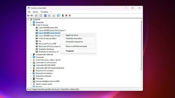 Aggiorna driver stampante Gestione dispositivi Windows 11