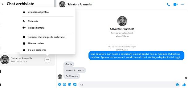 Messenger chat archiviate