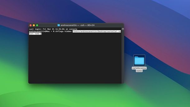 Nascondere cartella macOS Terminale