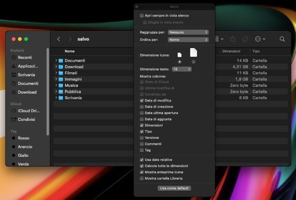 Come vedere dimensione delle cartelle su macOS