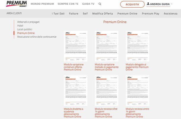 Modulo disdetta Mediaset Premium