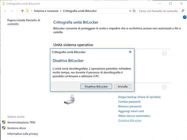 Disattivare BitLocker