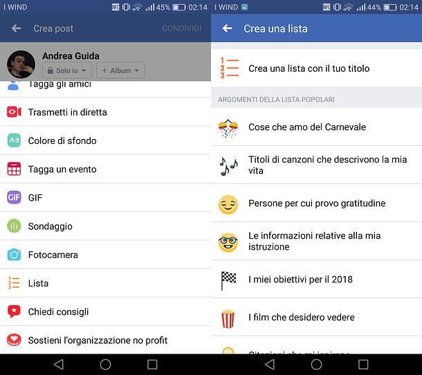 Creare liste Facebook