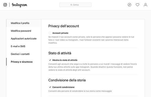 Instagram account privato