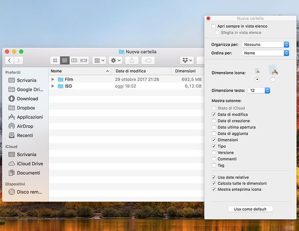 Come vedere dimensione delle cartelle su Mac