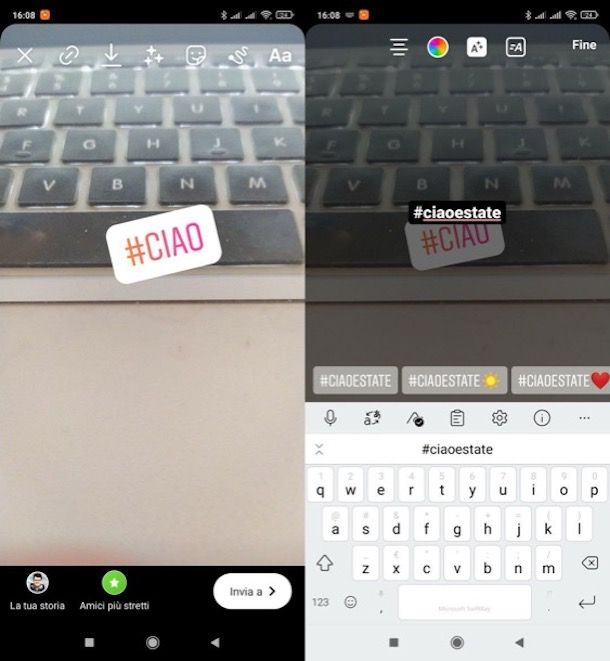 Creare storie Instagram con hashtag