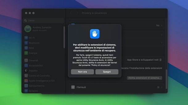 Programma di terze parti Abilita estensioni macOS