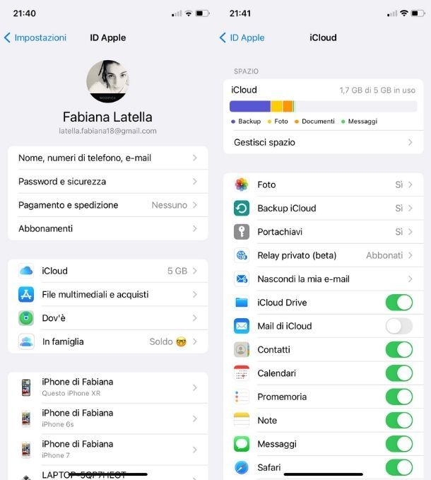 Attivazione sincronizzazioni Contatti iCloud iPhone