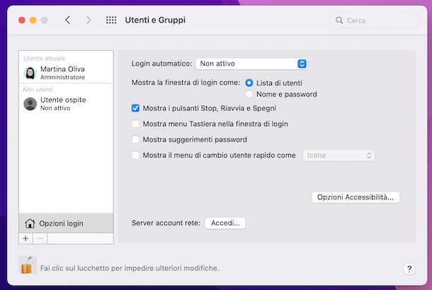Impostazioni password account Mac