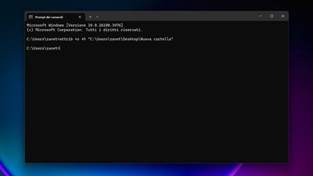 Prompt dei comandi file nascosti cartella sistema