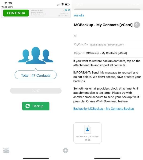 My Contacts Backup app iPhone