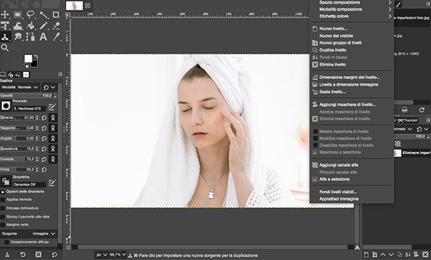 Come eliminare imperfezioni foto duplica livello di GIMP