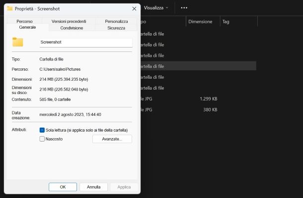 Come vedere dimensione delle cartelle su Windows
