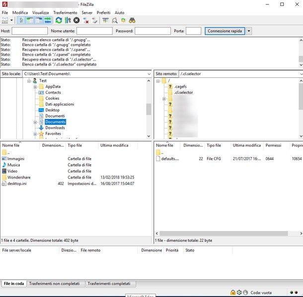 Come trasferire file con FileZilla