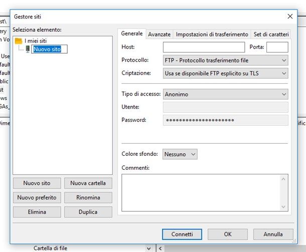 Come aggiungere un account FTP in FileZilla