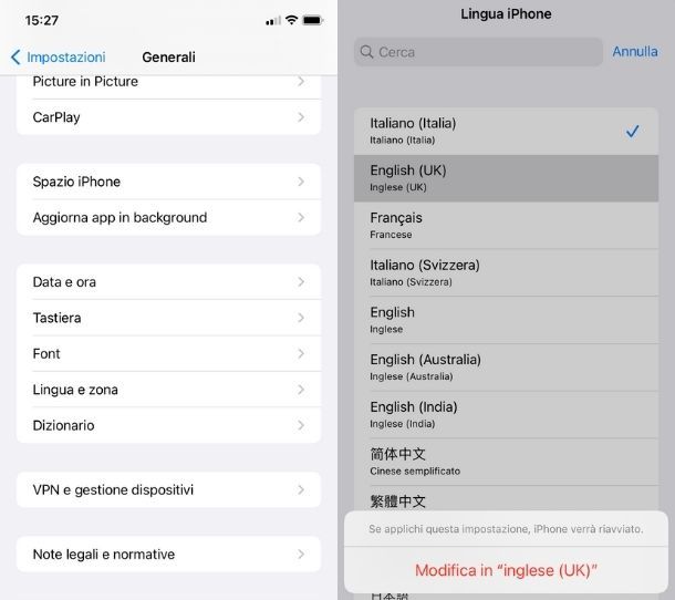Cambiare lingua iPhone