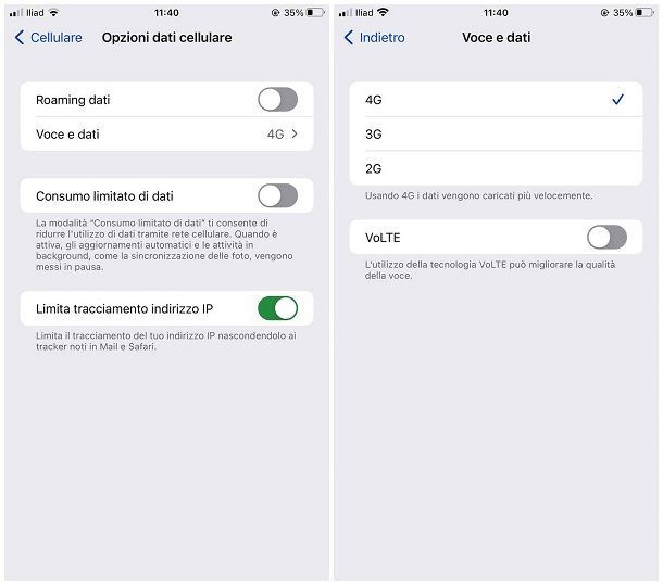 Come disattivare VoLTE su iPhone