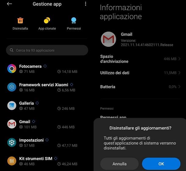 Come disinstallare un aggiornamento app MIUI Xiaomi