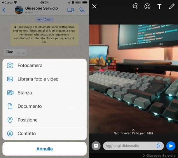 Inviare foto su WhatsApp iPhone da WhatsApp