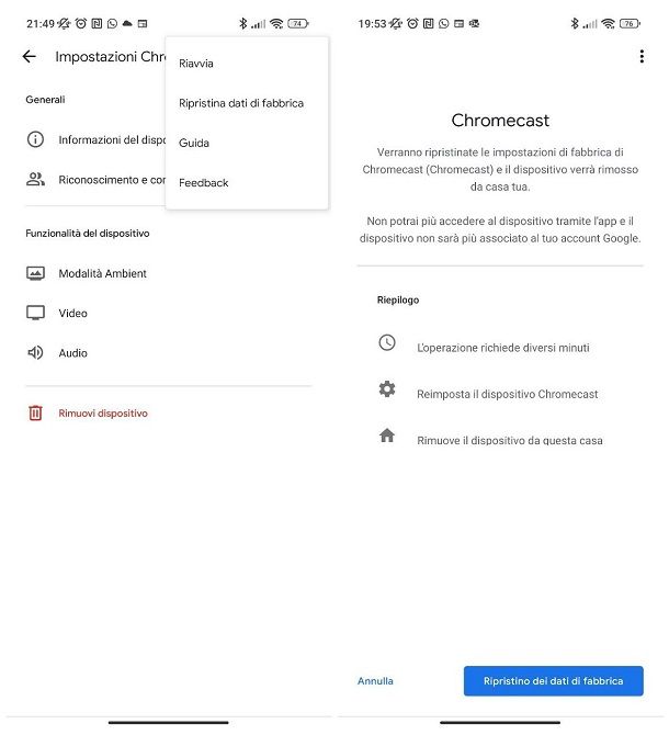 Come ripristinare Chromecast ai dati di fabbrica