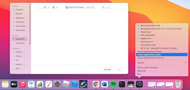 Quick Time player nuova registrazione