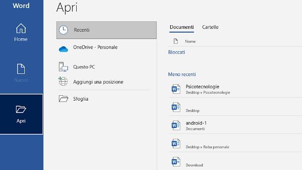 File recenti Microsoft Word