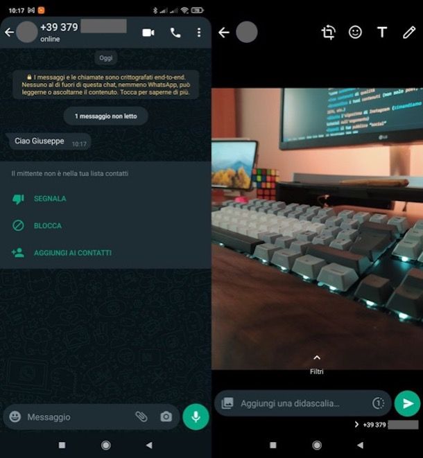 Inviare foto WhatsApp a numeri non salvati in rubrica