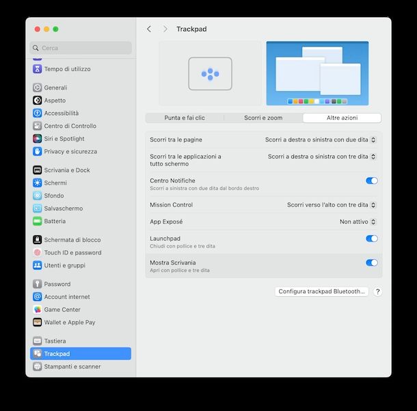 Impostazioni Trackpad