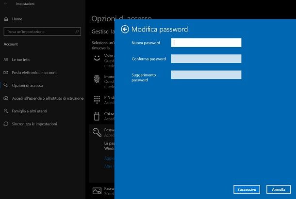 Come cambiare la password di Windows 10