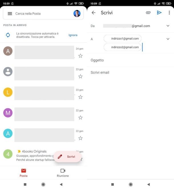 Inviare email collettiva con app Gmail