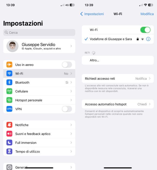 Connettersi al Wi-Fi da iPhone