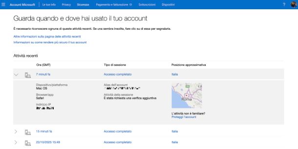 Controllo accessi account Microsoft