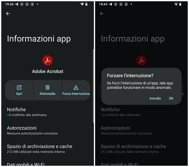 Forzare la chiusura di app in background