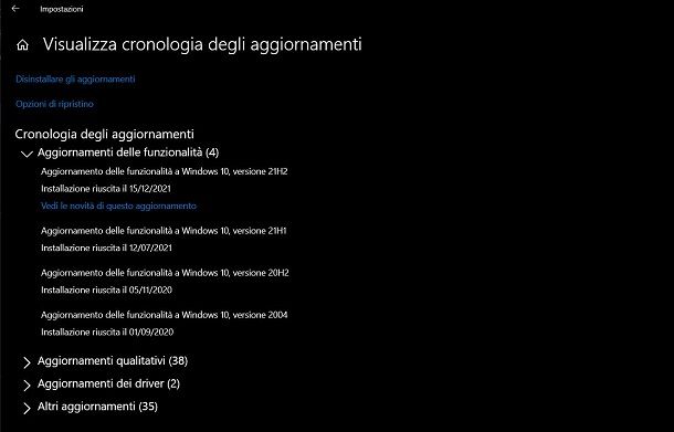 Aggiornamenti Windows 10
