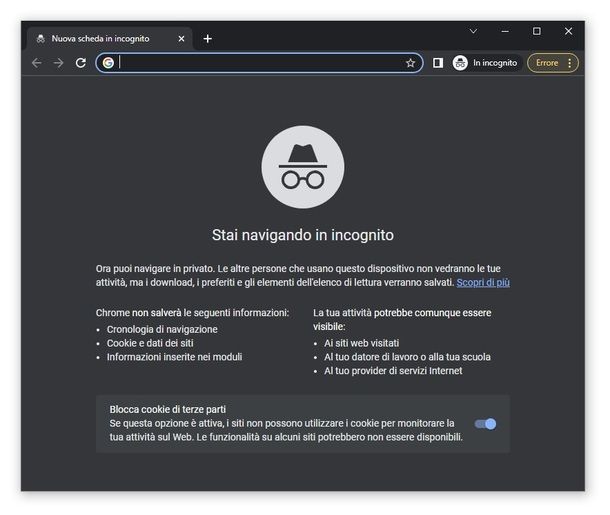 Navigazione in incognito Chrome