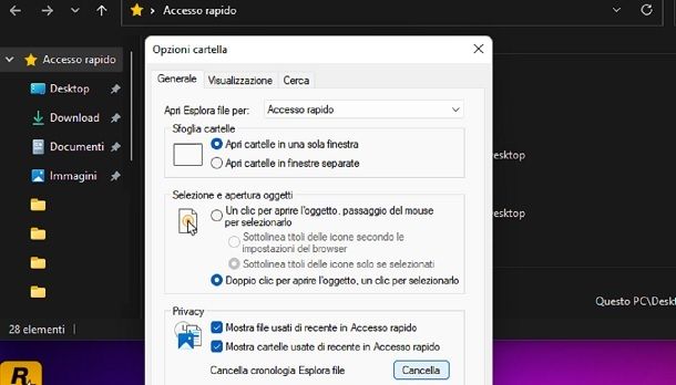 Cancella lista file aperti di recente Windows 11