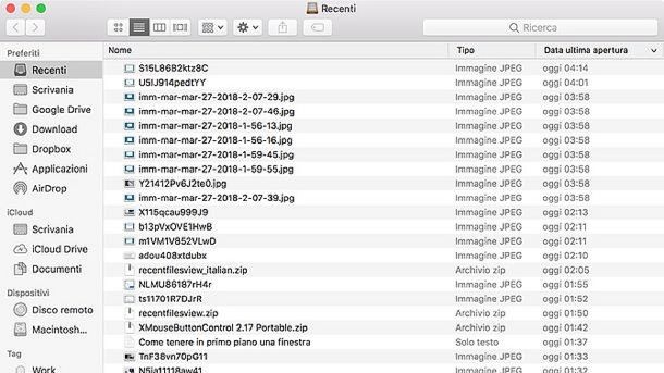 Come vedere ultimi file aperti Finder macOS