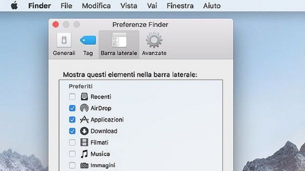 Preferenze Finder macOS