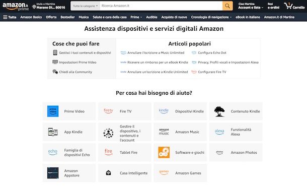 Amazon supporto