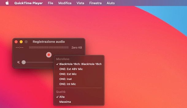 Quick Time registrazione