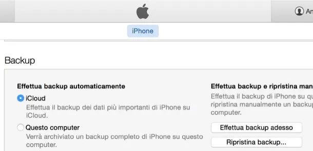 Ripristino backup da iTunes