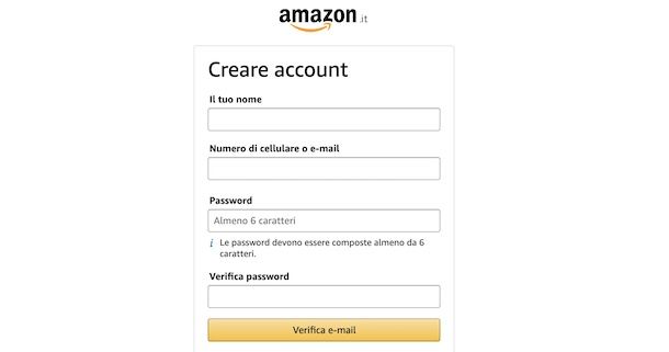 Creare account Amazon