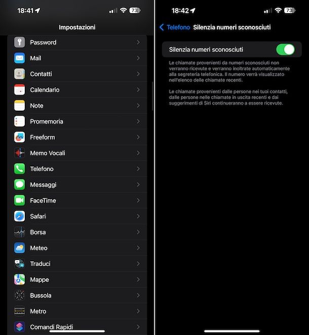 Silenzia numeri sconosciuti iPhone