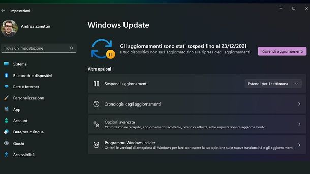 Sospendi aggiornamenti Windows 11