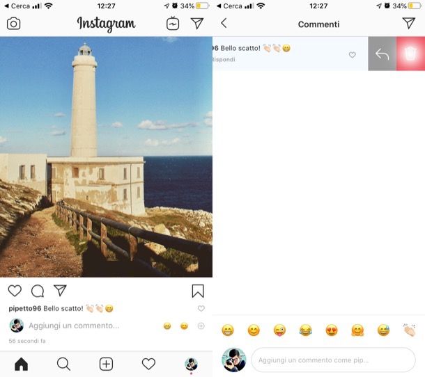 Eliminare commenti su Instagram