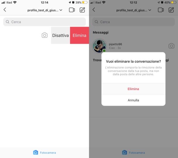 Cancellare messaggi Instagram