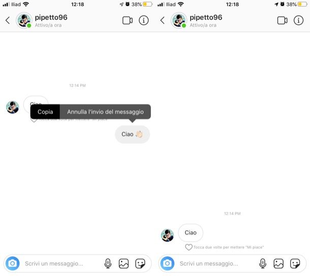 Annullare invio di un messaggio su Instagram