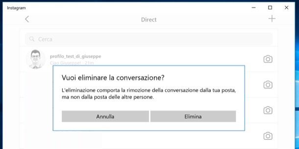 Eliminare chat Instagram da PC