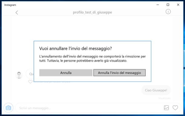 Annullar invio messaggi Instagram da PC